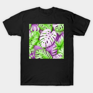 Pink Green Monstera Tropical Leaves T-Shirt